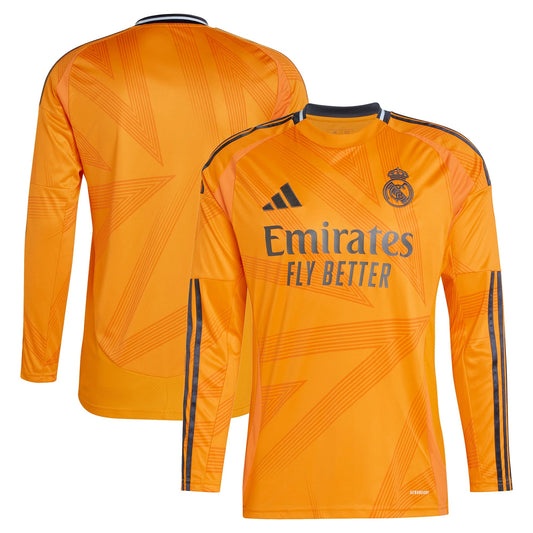 Real Madrid adidas 2024/25 Away Long Sleeve Jersey - Orange