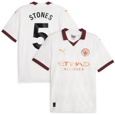 Stones Manchester City Away Shirt 2023-24 Jersey Player - White