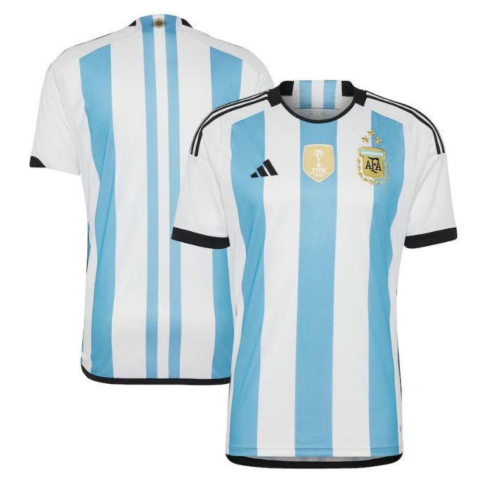 Argentina National Team Unisex Shirt 2022 Winners Home Custom Jersey 3 Stars – White/Light Blue - Jersey Teams World