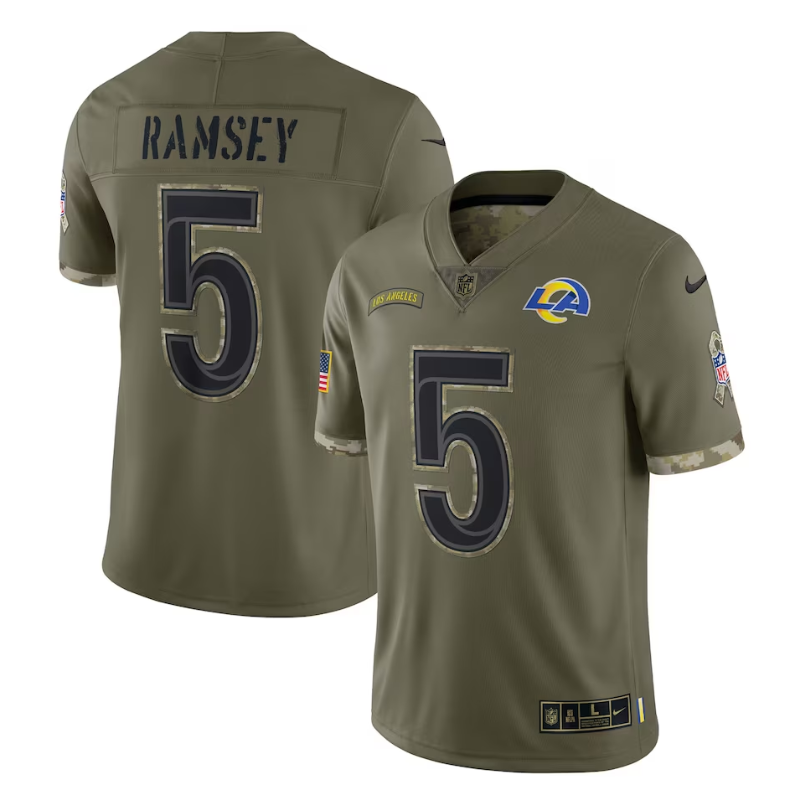 Jalen Ramsey 5 Player Los Angeles Rams  Salute To Service Limited Jersey 2023/24 - Olive