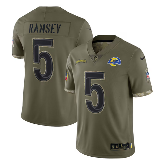 Jalen Ramsey 5 Player Los Angeles Rams  Salute To Service Limited Jersey 2023/24 - Olive