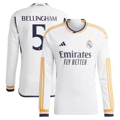 Jude Bellingham Real Madrid Home Shirt 2023-24 Jersey Player- White Long Sleeve