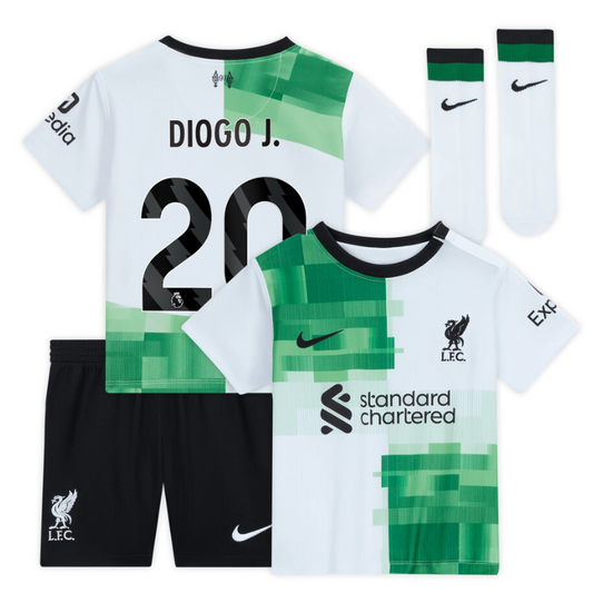 Liverpool Away Kit - 2023-24 - Kids with Diogo J. 20 printing Jersey - White