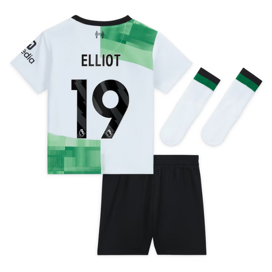 Liverpool Away Kit - 2023-24 - Kids with Elliot 19 printing Jersey - White