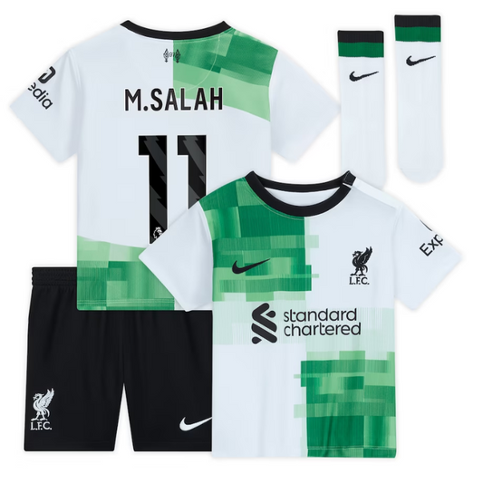 Liverpool Away Kit - 2023-24 - Kids with M.Salah 11 printing Jersey - White