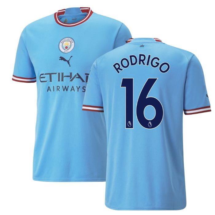 Manchester City Home Shirt 2022-23 with RODRIGO 16 printing Unisex Jersey - Blue - Jersey Teams World