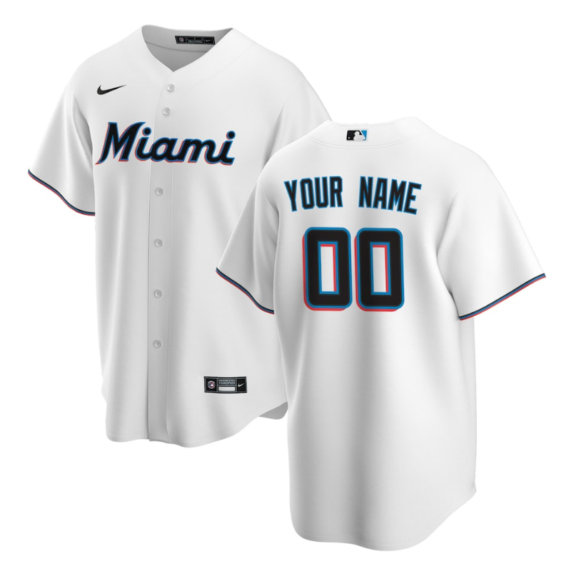 Miami Marlins Team Home Custom Jersey - White - Champions Jerseys
