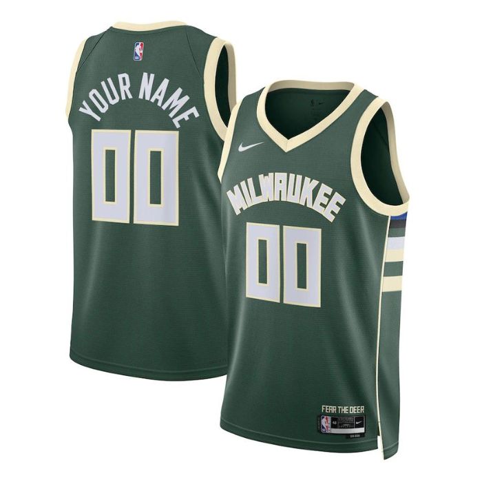 Milwaukee Bucks Unisex 2022/23 Swingman Custom Jersey Hunter Green - Icon Edition - Champions Jerseys