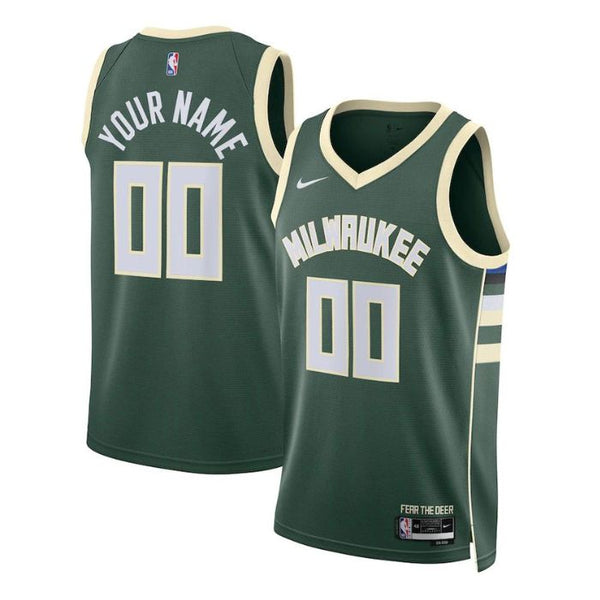 Milwaukee Bucks Unisex 2022/23 Swingman Custom Jersey Hunter Green - Icon Edition - Champions Jerseys