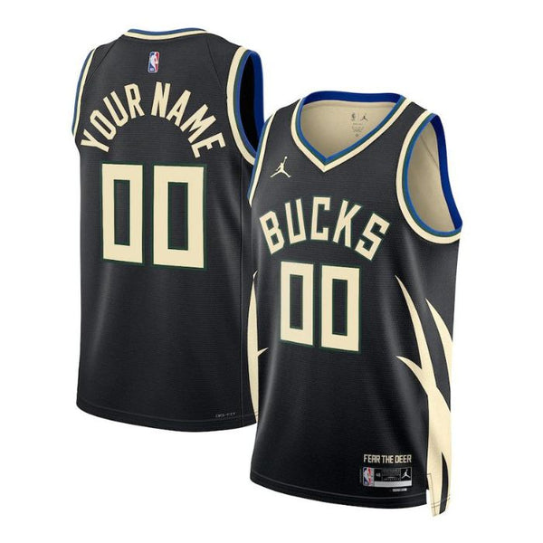 Milwaukee Bucks Unisex 2022/23 Swingman Custom Pro Jersey - Statement Edition - Black - Champions Jerseys