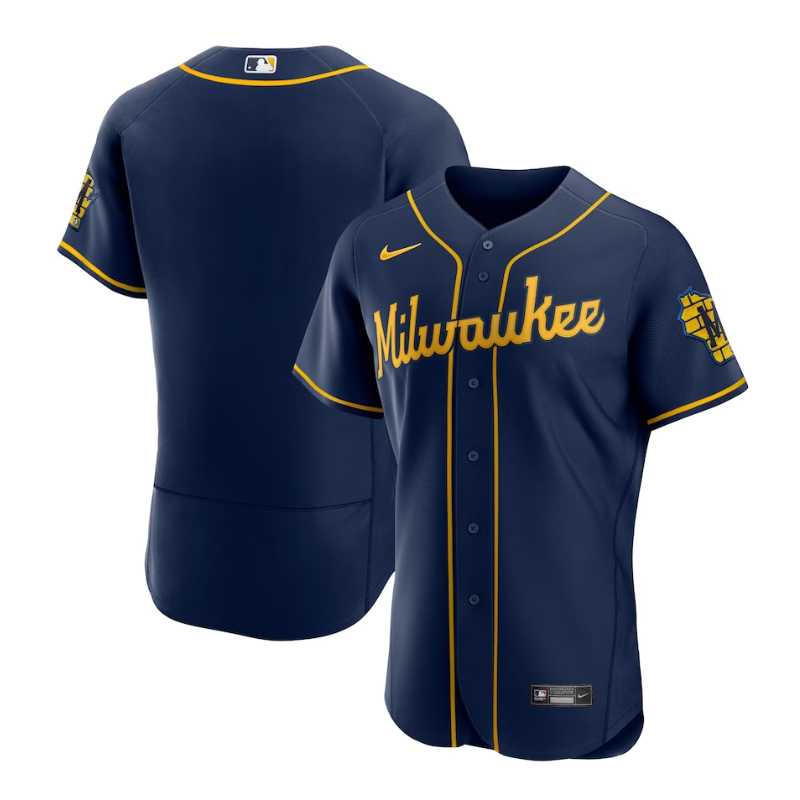 Milwaukee Brewers Alternate Team Logo Customized Jersey - Navy - Champions Jerseys