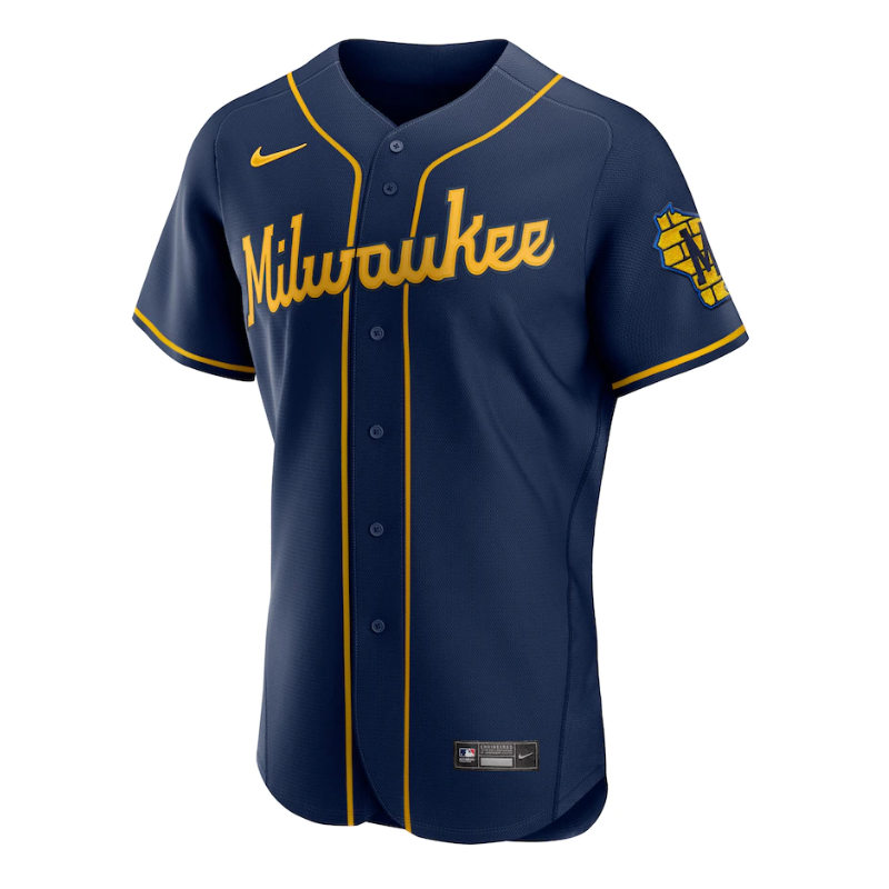 Milwaukee Brewers Alternate Team Logo Customized Jersey - Navy - Champions Jerseys