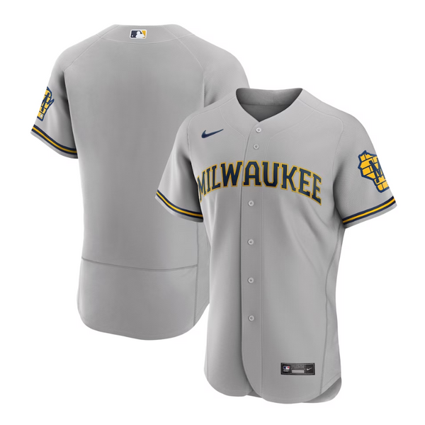 Milwaukee Brewers Road Team Logo Customized Jersey - Gray - Champions Jerseys