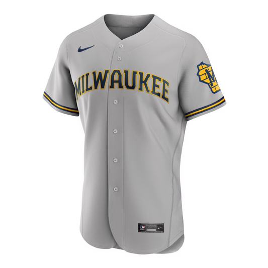 Milwaukee Brewers Road Team Logo Customized Jersey - Gray - Champions Jerseys