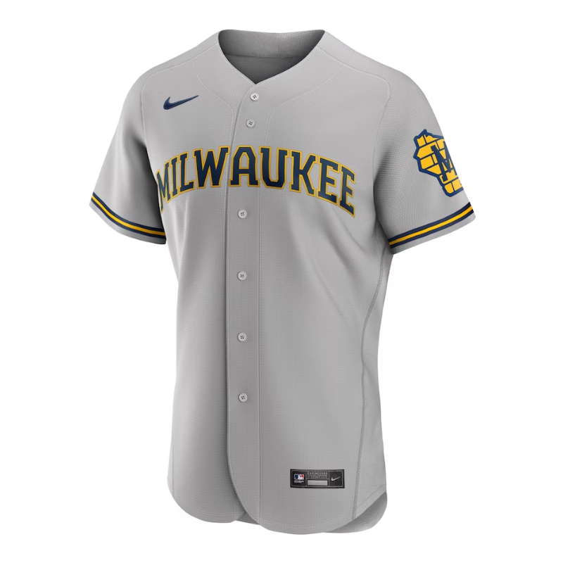 Milwaukee Brewers Road Team Logo Customized Jersey - Gray - Champions Jerseys