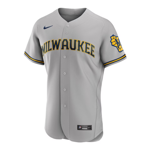 Milwaukee Brewers Road Team Logo Customized Jersey - Gray - Champions Jerseys