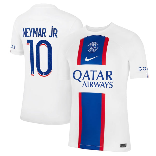 Paris Saint-Germain Third Stadium Shirt 2022-23 with Neymar Jr 10 printing Unisex - White - Jersey Teams World