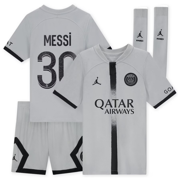 Paris Saint-Germain Away  2022-23 - Little Kids with Messi 30 printing - Jersey Teams World