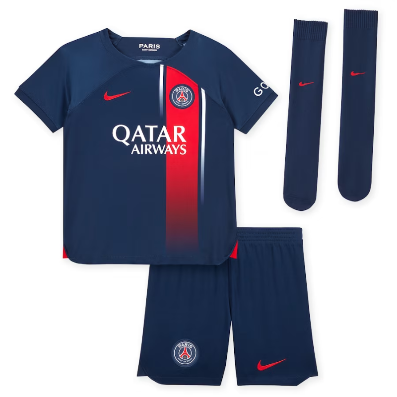 Paris Saint-Germain Team Home Kit 2023-24 - Little Kids with Hakimi 2 printing Jersey - Blue - Jersey Teams World