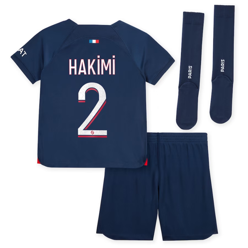 Paris Saint-Germain Team Home Kit 2023-24 - Little Kids with Hakimi 2 printing Jersey - Blue - Jersey Teams World