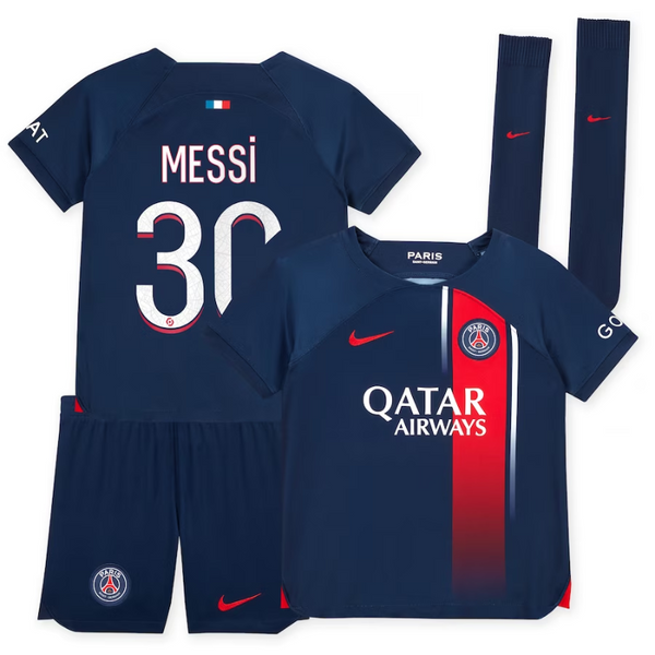 Paris Saint-Germain Team Home Kit 2023-24 - Little Kids with Messi 30 printing Jersey - Blue - Jersey Teams World