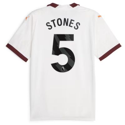 Stones Manchester City Away Shirt 2023-24 Jersey Player - White