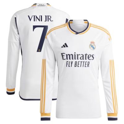 Vini Jr. Real Madrid Home Shirt 2023-24 Jersey Player- White Long Sleeve