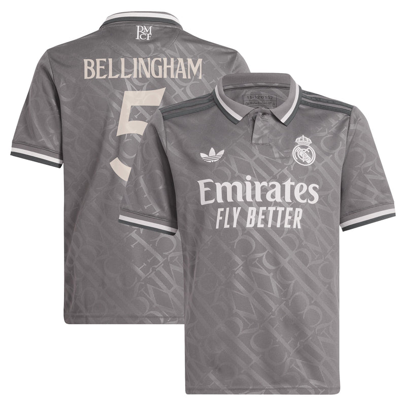 Real Madrid adidas Third Shirt 2024-25 - Kids with Bellingham 5 printing Authentic